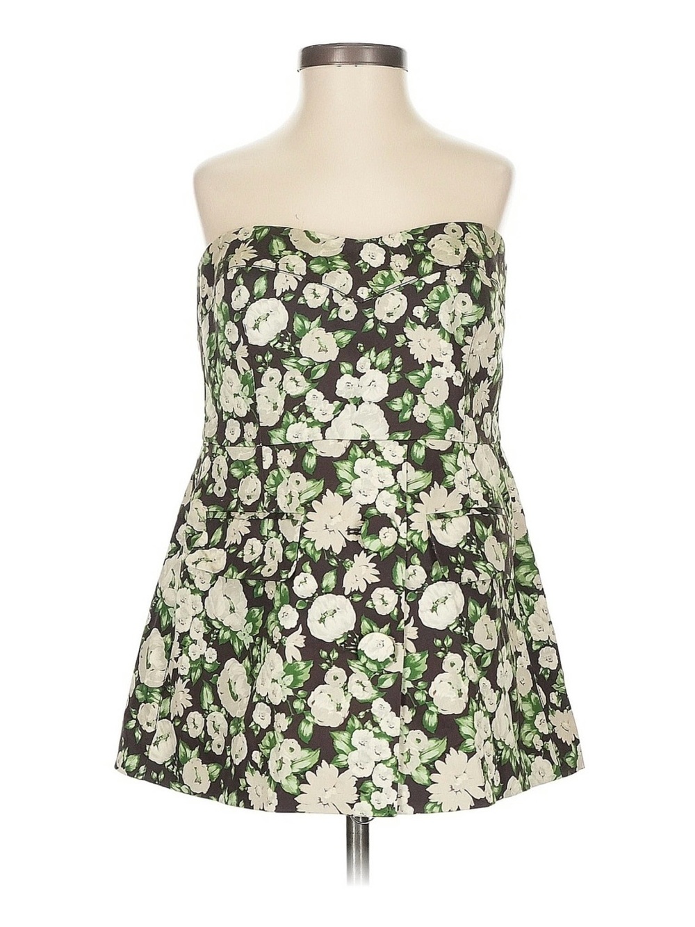 Tuckernuck Black Strapless Floral Top with White and Green Print